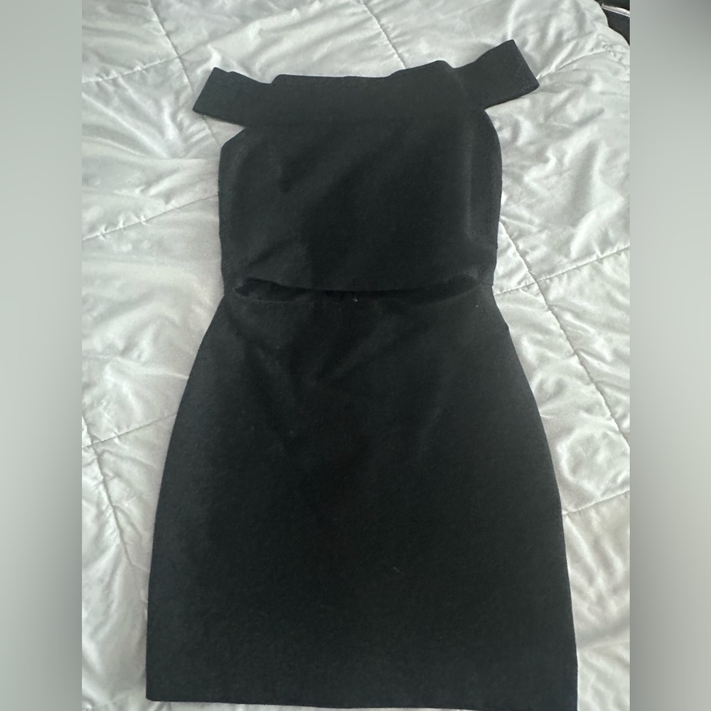 BEC + BRIDGE BLACK OFF-THE-SHOULDER DRESS
